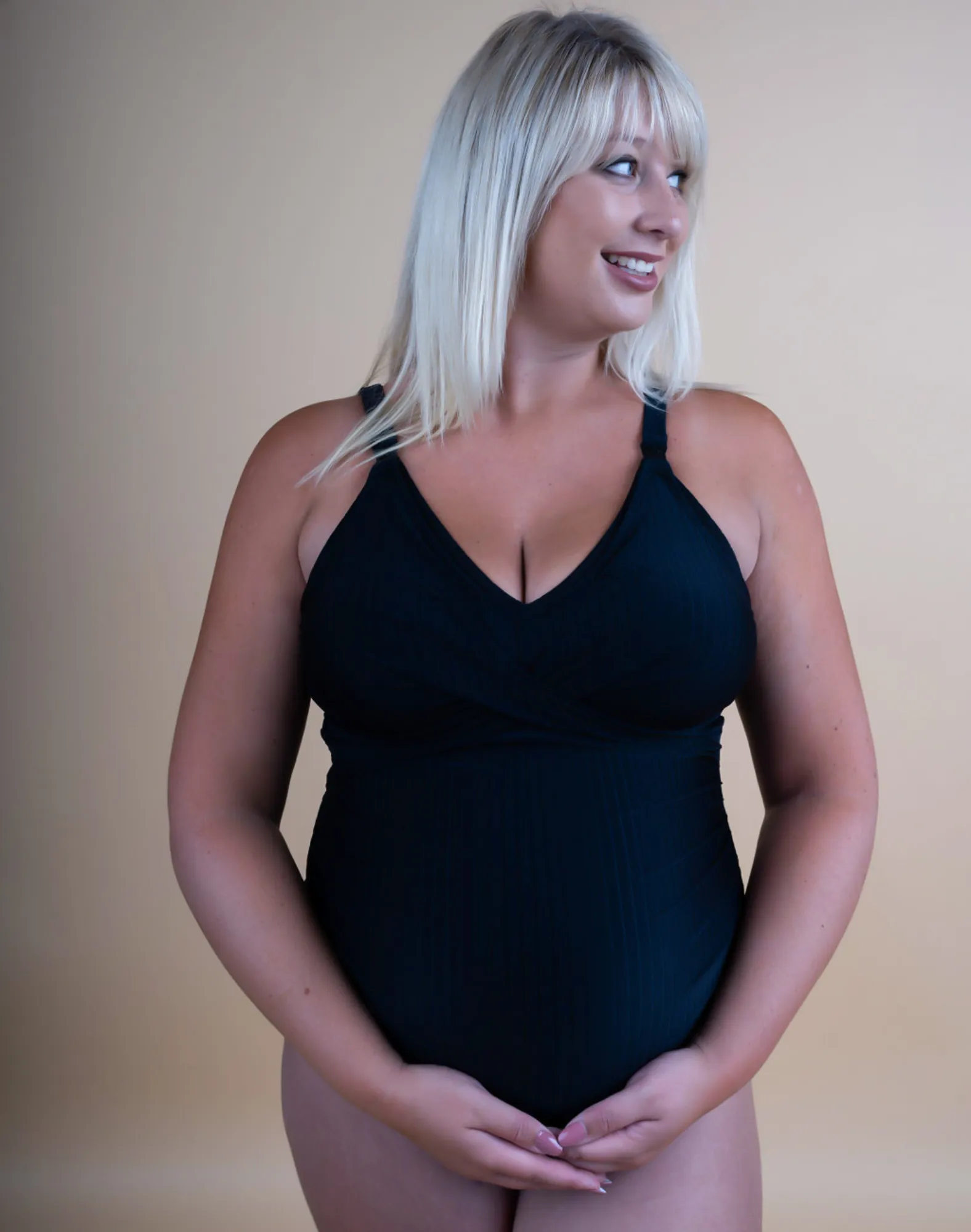 ** CLEARANCE ** Maternity Swimsuit - Aubrey One Piece Swimsuit Black Stripe