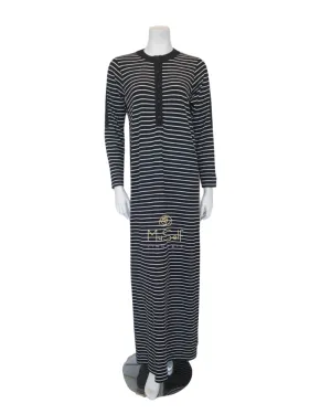 305-BK Black Stripes Button Down Cotton Nightgown