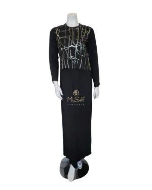 307-BK Gold Print Black Cotton Nursing Nightgown