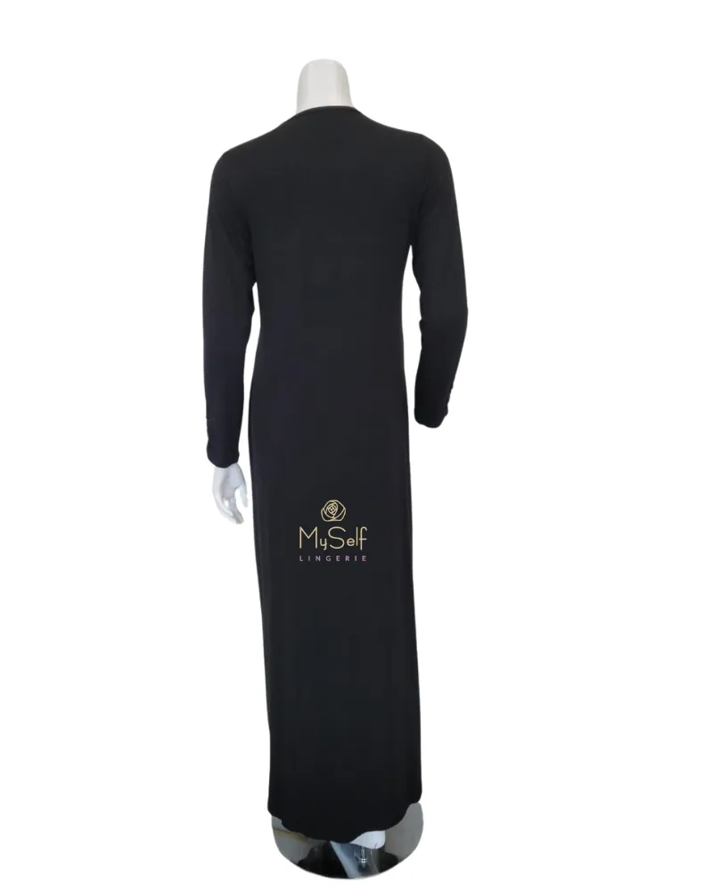 307-BK Gold Print Black Cotton Nursing Nightgown