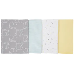4-Pack Neutral Elephant Flannel Burp Cloths