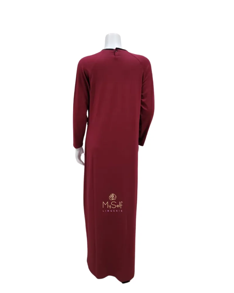 AC-079 Burgundy with Black Wrap Modal Nursing Nightgown