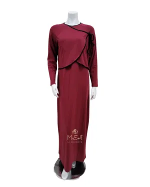 AC-079 Burgundy with Black Wrap Modal Nursing Nightgown