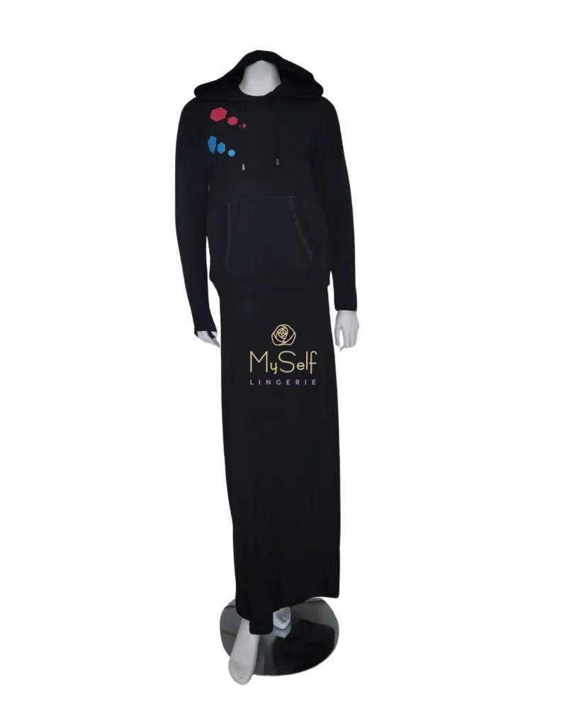 ADE932 Hexagon Shapes Pull On Black Teen Hoodie