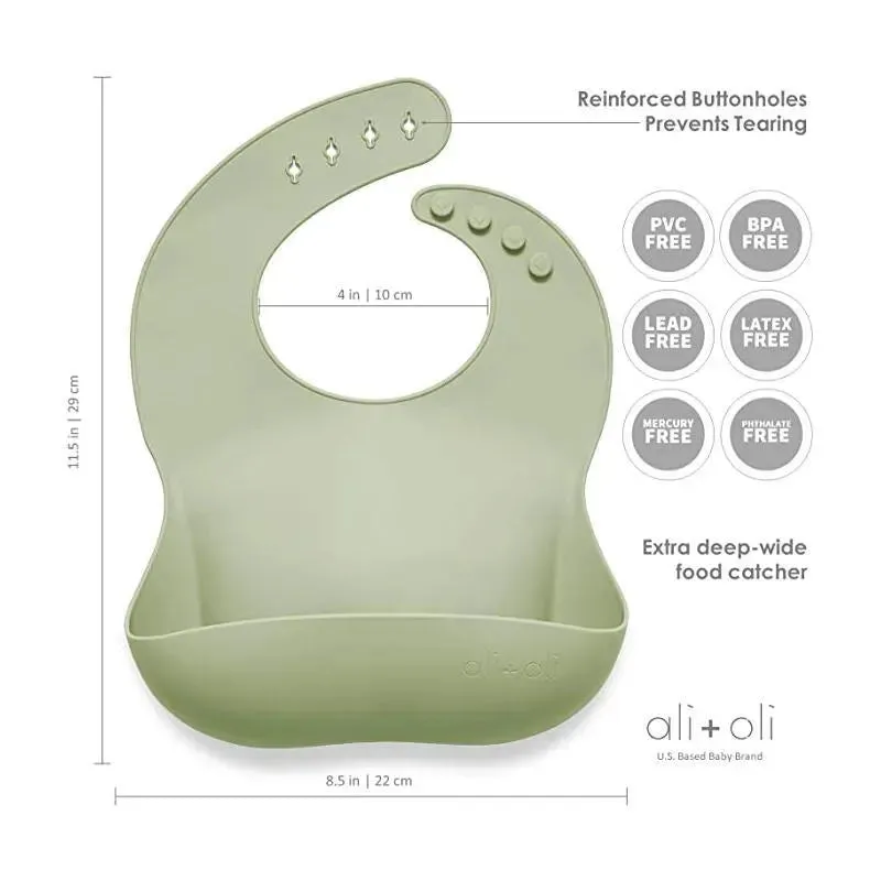 Ali   Oli Silicone Baby Bib Roll Up & Stay Closed (Light Sage)
