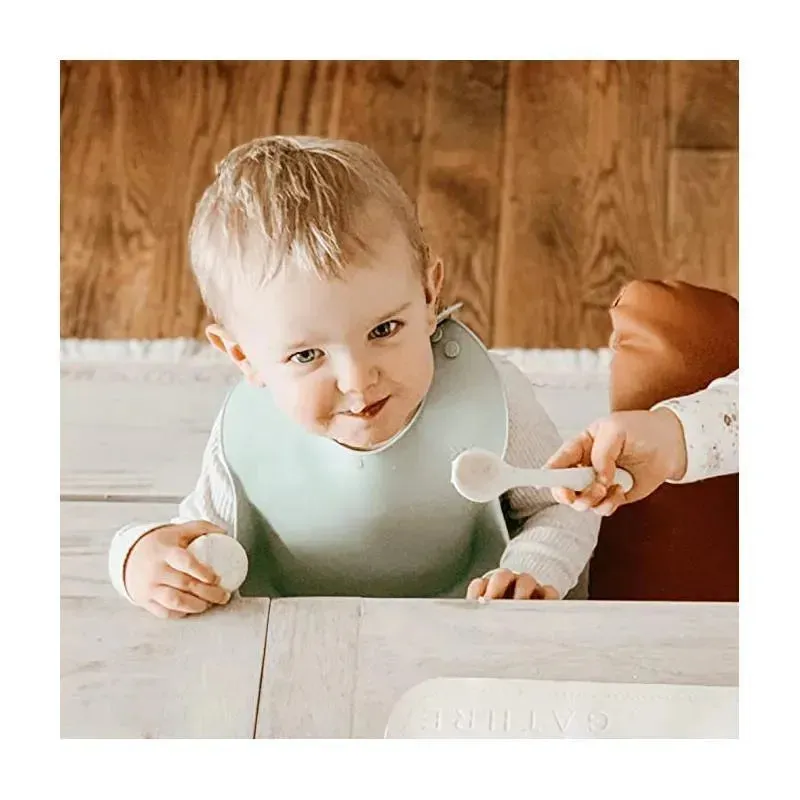 Ali   Oli Silicone Baby Bib Roll Up & Stay Closed (Light Sage)