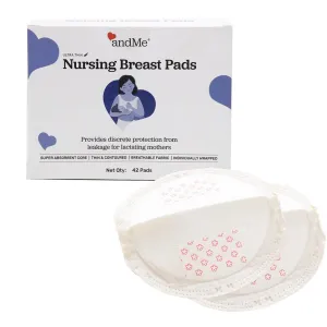 andMe Disposable Breast Pads For Feeding Mothers - 42 pieces | Premium Ultra Thin Breathable Fabric | Soft Inner Lining For Enhanced Comfort | Invisible Fit | Super Absorbent | Waterproof with Overnight Leak Protection