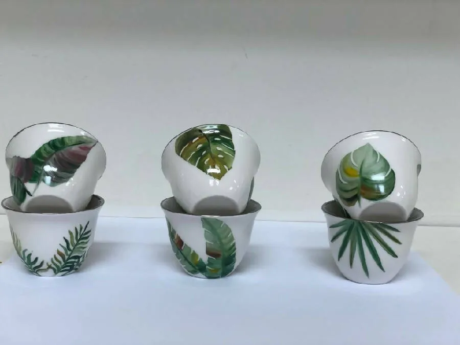 ArtVibes Hand Painted Tropical Coffee Cups Set (6 Cups)