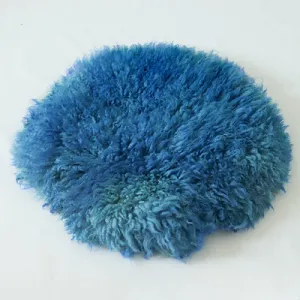 Babymoon 30CM | Round Wool Flokati Fur Blanket | Photoshoot Props | Dark Blue