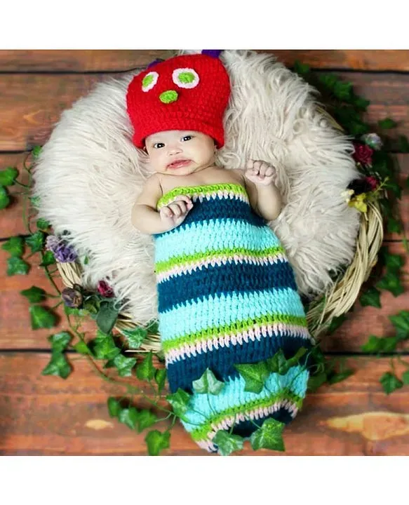 Babymoon Caterpillar Set Pouch Wrap with Cap Newborn Photography Props
