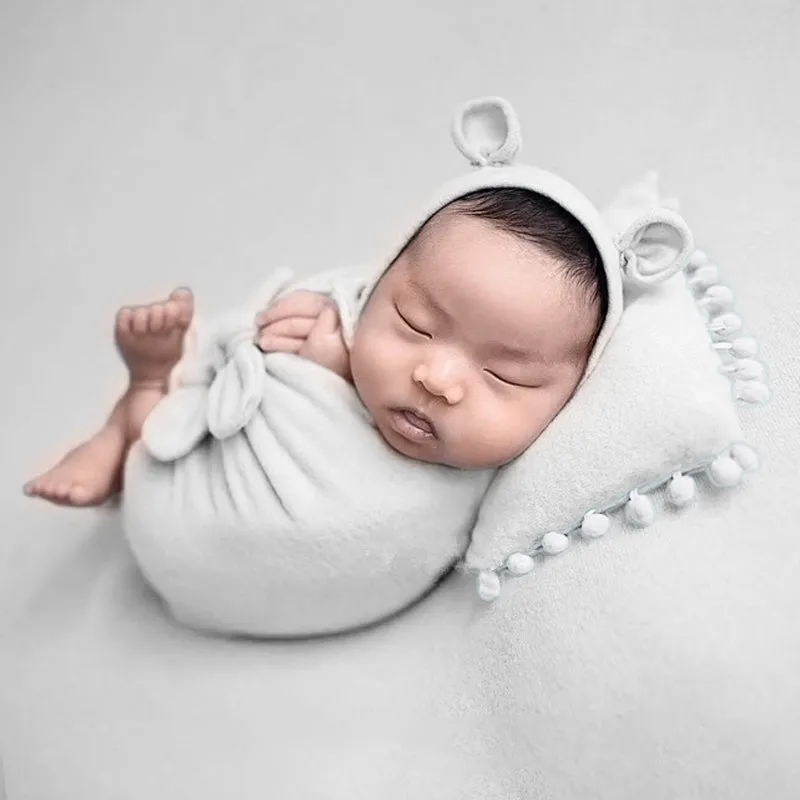 Babymoon (Set Of 4) Butterfly Ready Wrap, Jersey wrap, Pillow & Cap Baby Photography Props-White
