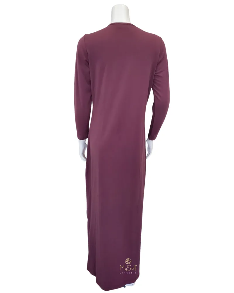 CH6758A Plum Wine Geometric Shimmer Button Down Cotton Nightgown