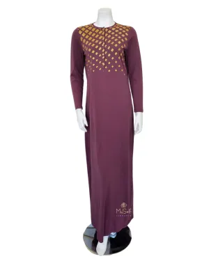 CH6758A Plum Wine Geometric Shimmer Button Down Cotton Nightgown