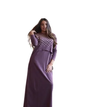 CH6758B Plum Wine Geometric Shimmer Cotton Nursing Nightgown