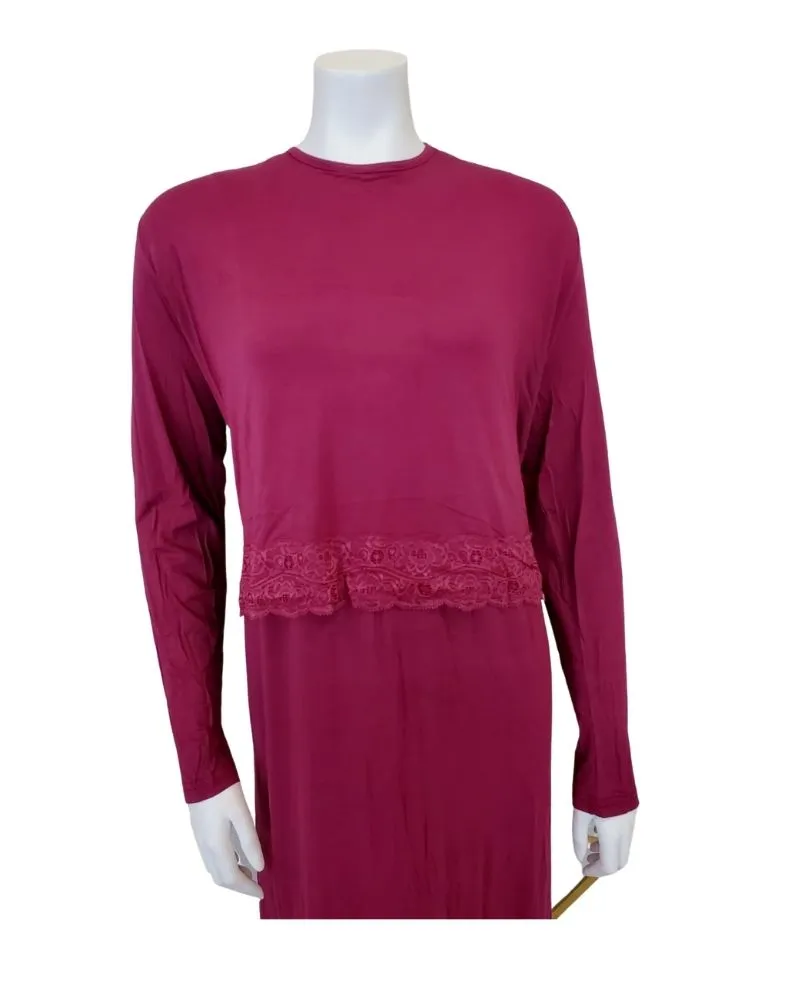 Citrus Lace Trimmed Wine Modal Nursing Nightgown