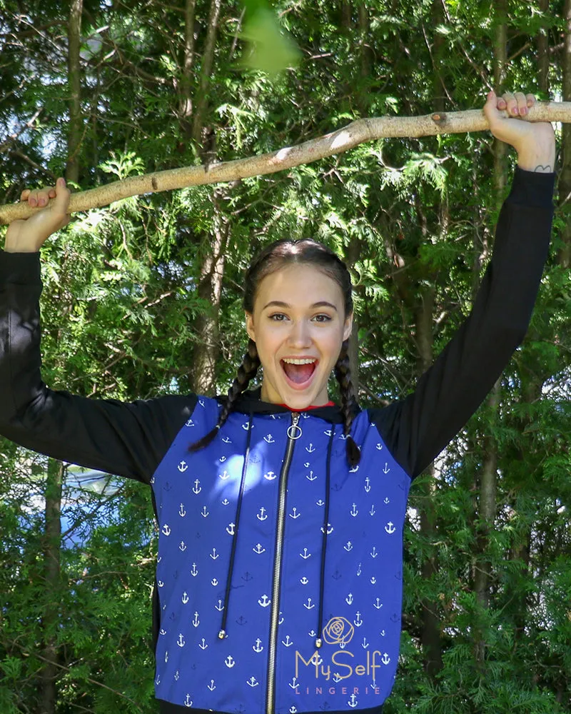 Citrus Royal Blue Zip Up Hoodie with Anchor Print