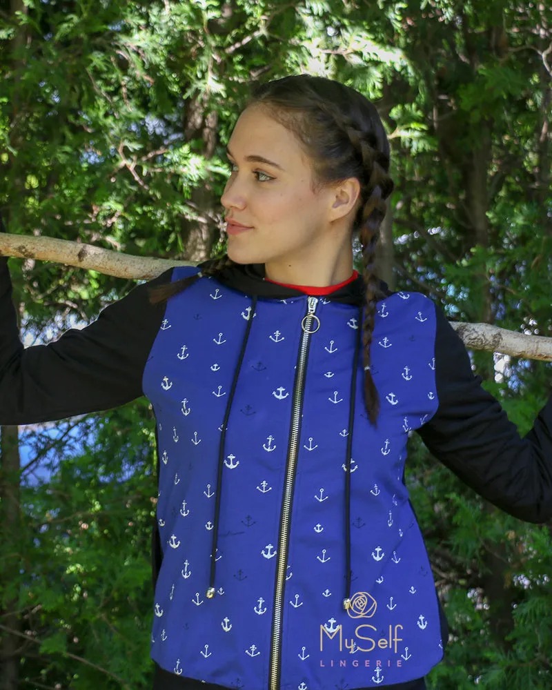 Citrus Royal Blue Zip Up Hoodie with Anchor Print
