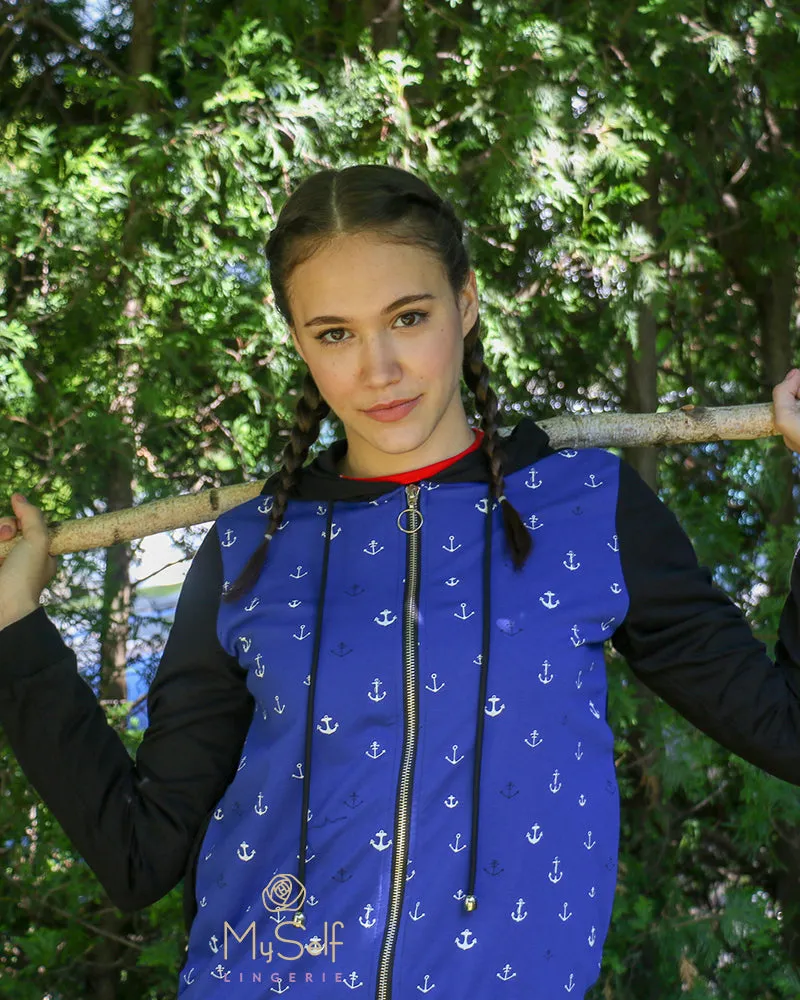 Citrus Royal Blue Zip Up Hoodie with Anchor Print