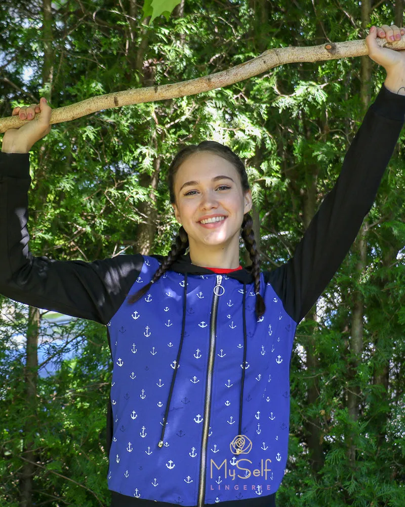 Citrus Royal Blue Zip Up Hoodie with Anchor Print