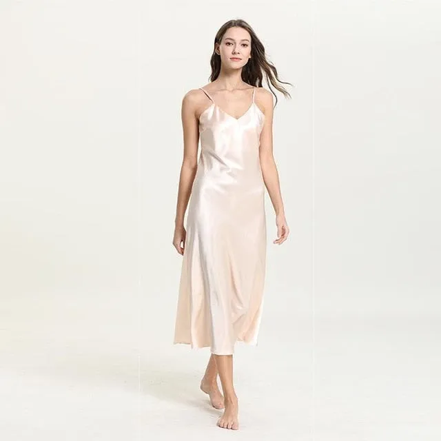 deanwangkt Sexy Long Sleep Dress Satin Rayon Sleepwear Solid Nightie Nightgown Women Nightdress Intemate Lingerie Women Nightwear Bath Gown