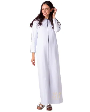 Ellwi Black Piping White Pull On Cotton Nightgown