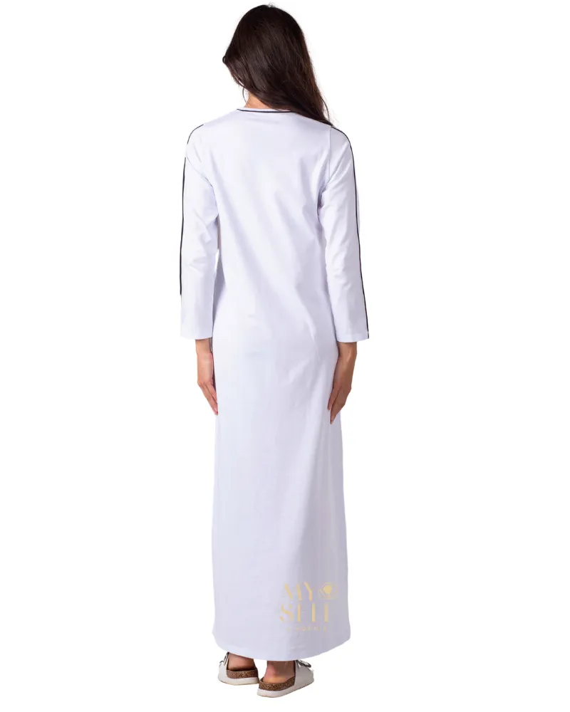 Ellwi Black Piping White Pull On Cotton Nightgown