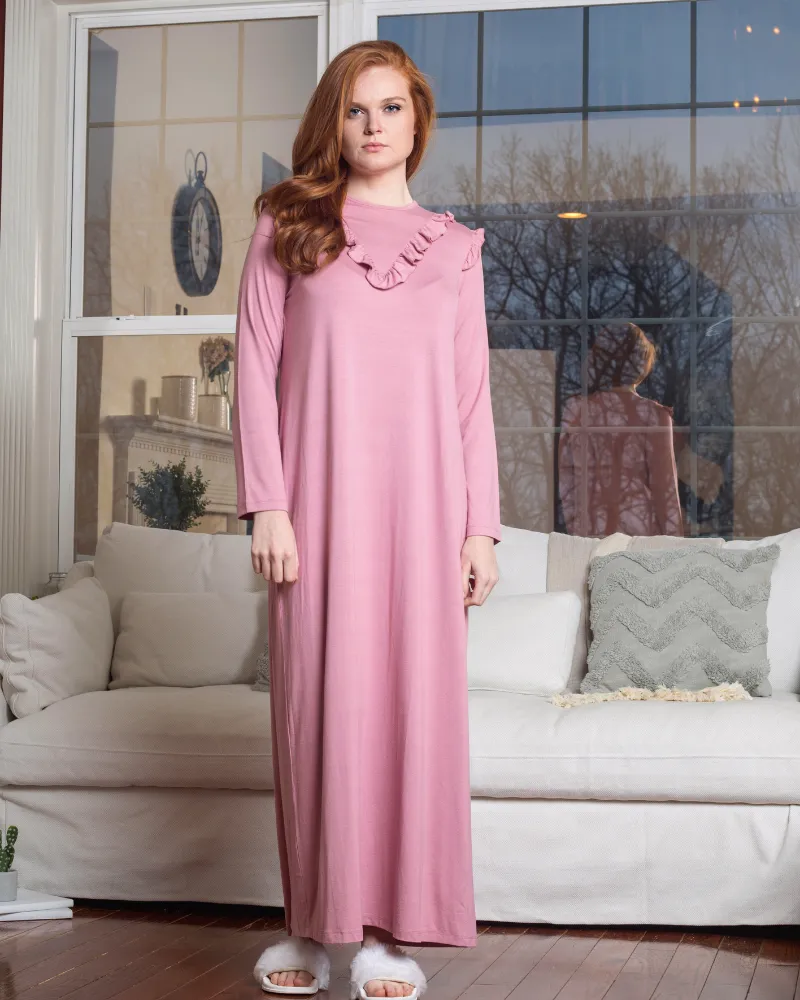 Ellwi Pink Ruffle Cotton Pull On Nightgown