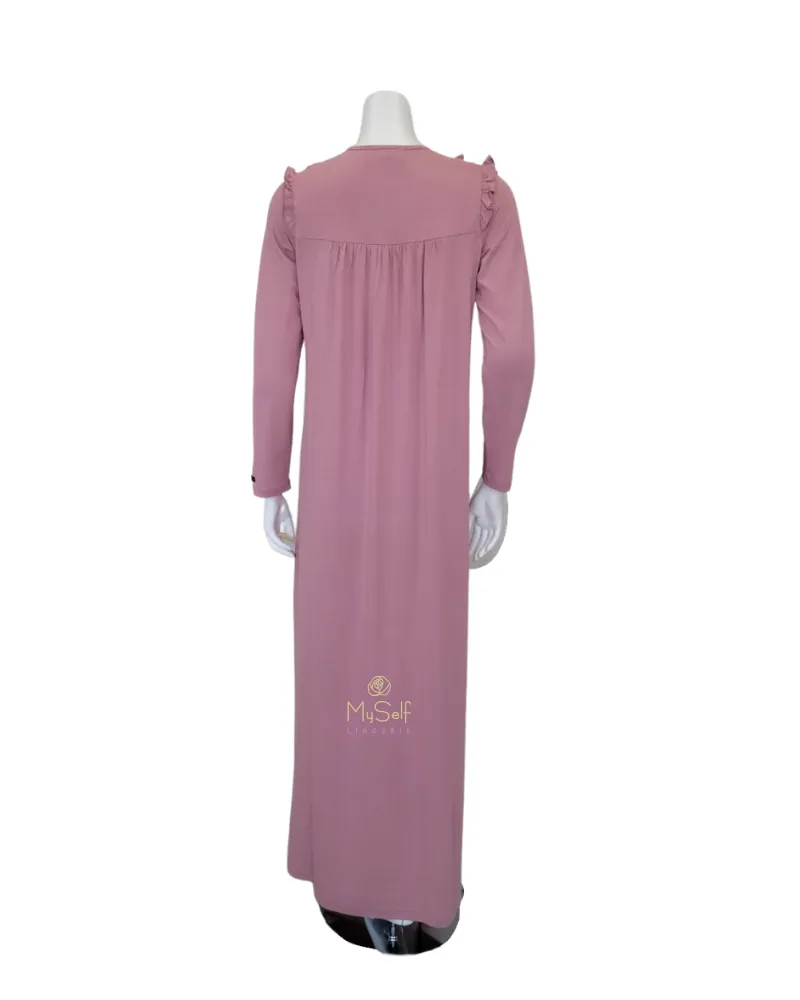 Ellwi Pink Ruffle Cotton Pull On Nightgown