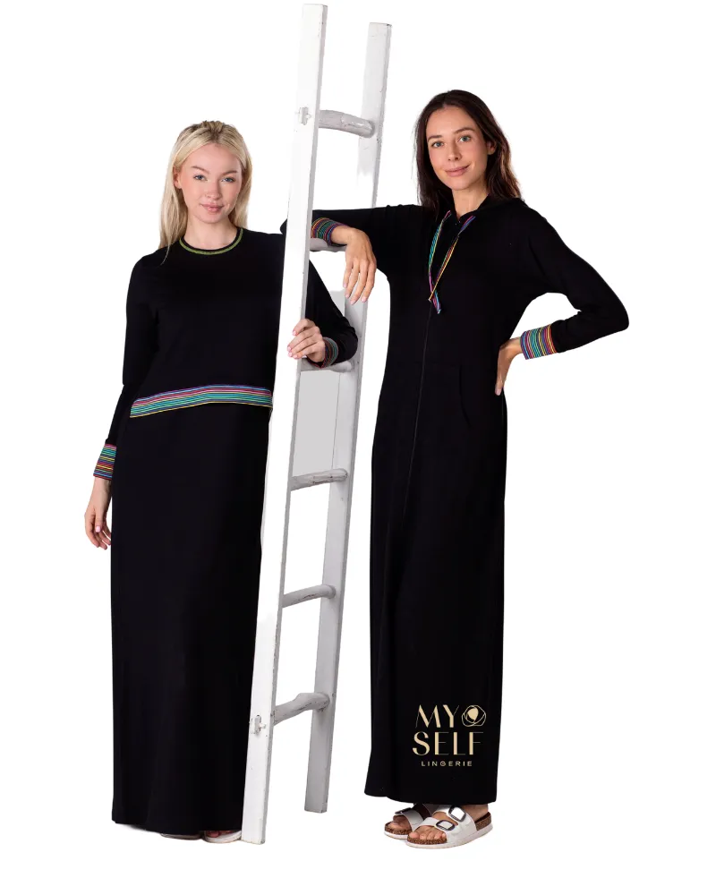 Ellwi Striped Band Black Cotton Nursing Nightgown
