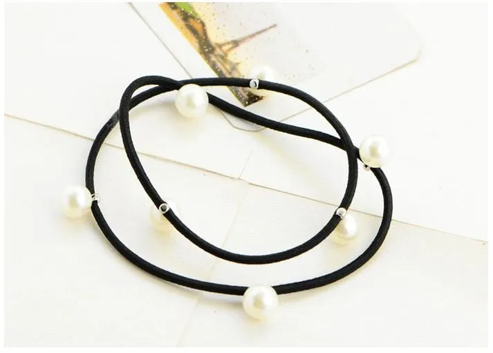 Faux Pearl Elastic Headband or Bracelet - Black/Pearl