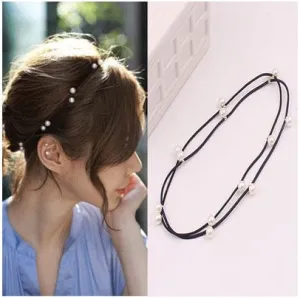 Faux Pearl Elastic Headband or Bracelet - Black/Pearl