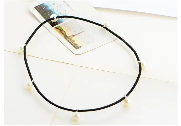 Faux Pearl Elastic Headband or Bracelet - Black/Pearl