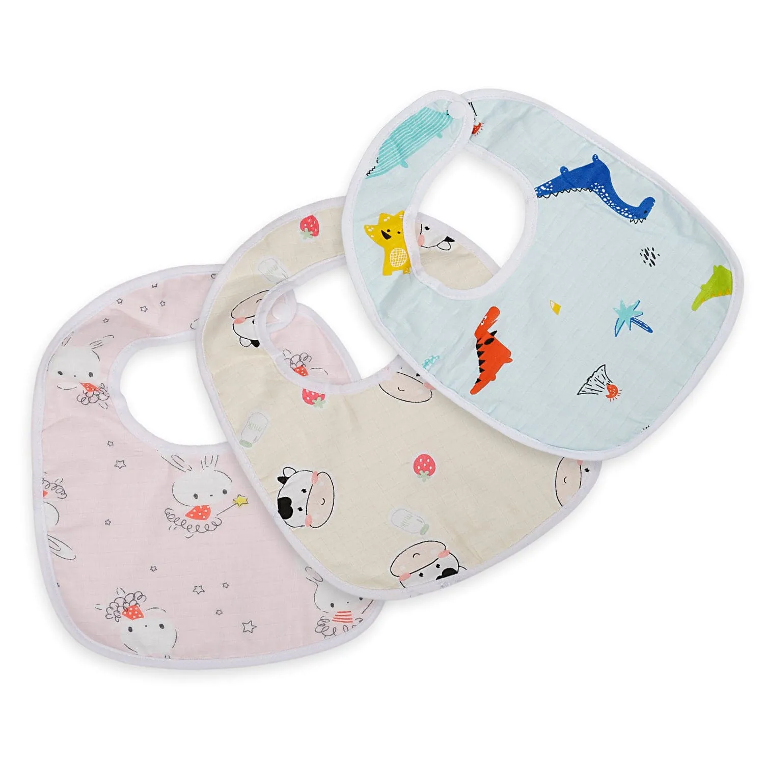 Feeding Bibs Pack Of 3 Animals Cartoons Multicolour