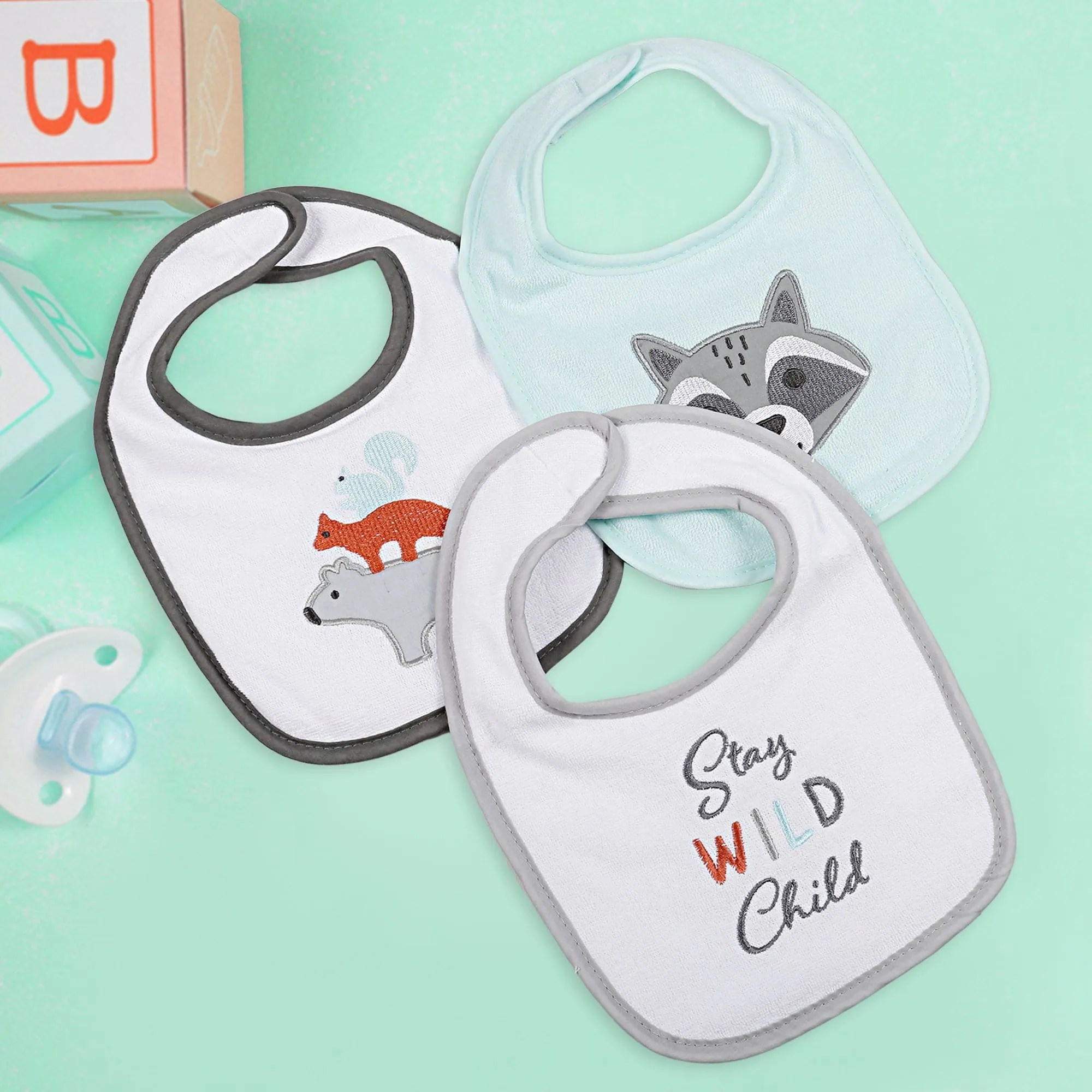 Feeding Bibs Pack Of 3 Wild Child White And Mint Green