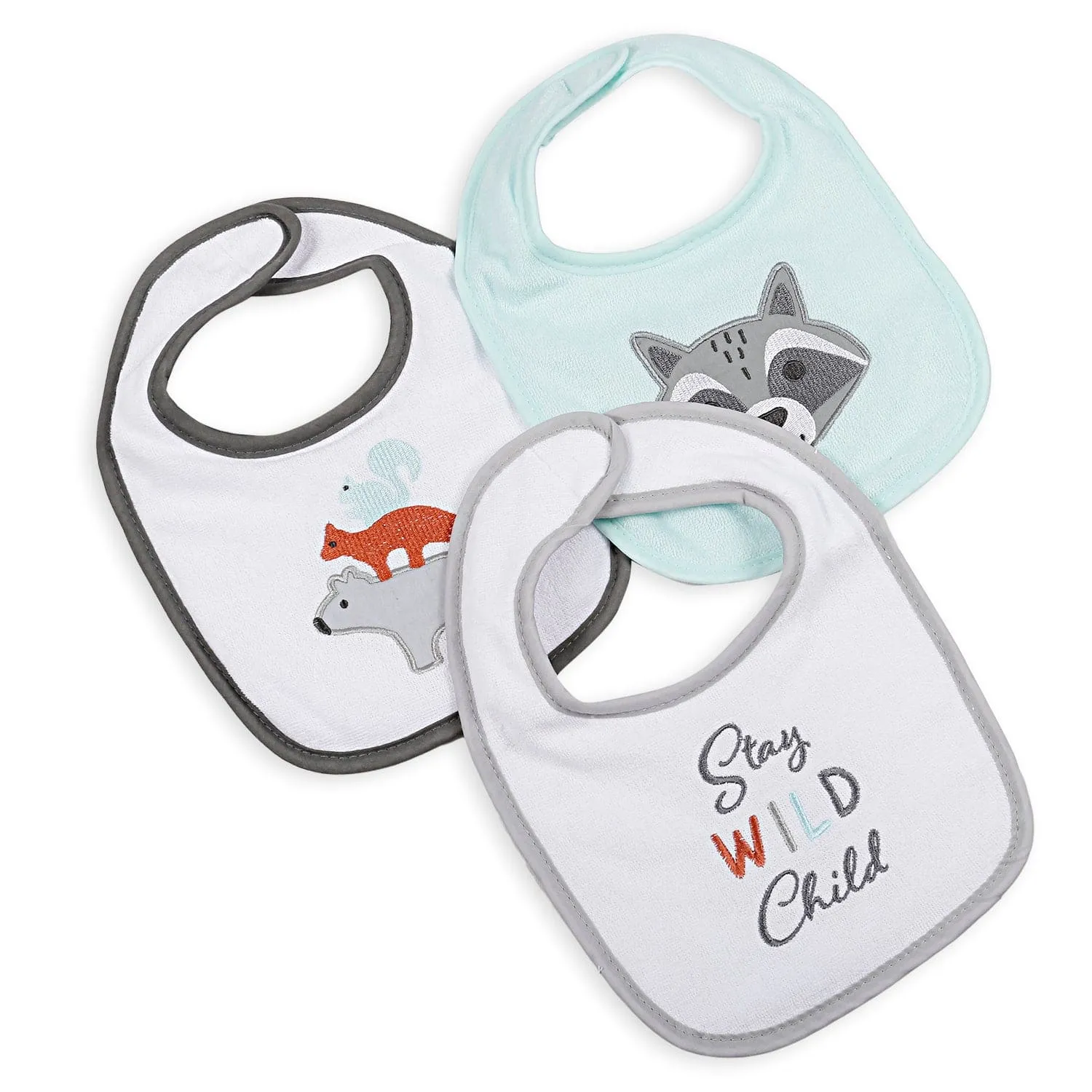 Feeding Bibs Pack Of 3 Wild Child White And Mint Green