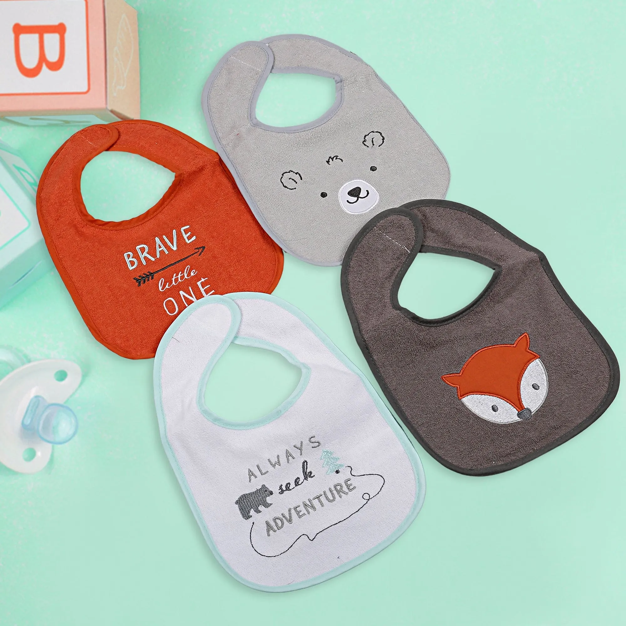 Feeding Bibs Pack Of 4 Adventurous Fox Multicolour