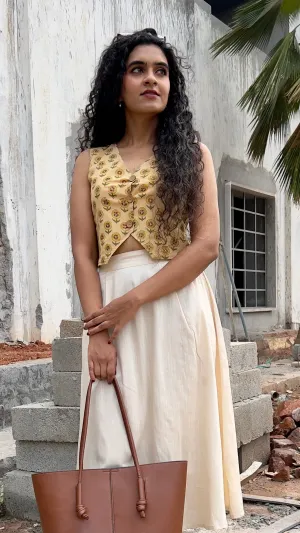 Floral Waist Coat - Beige (Handblock)