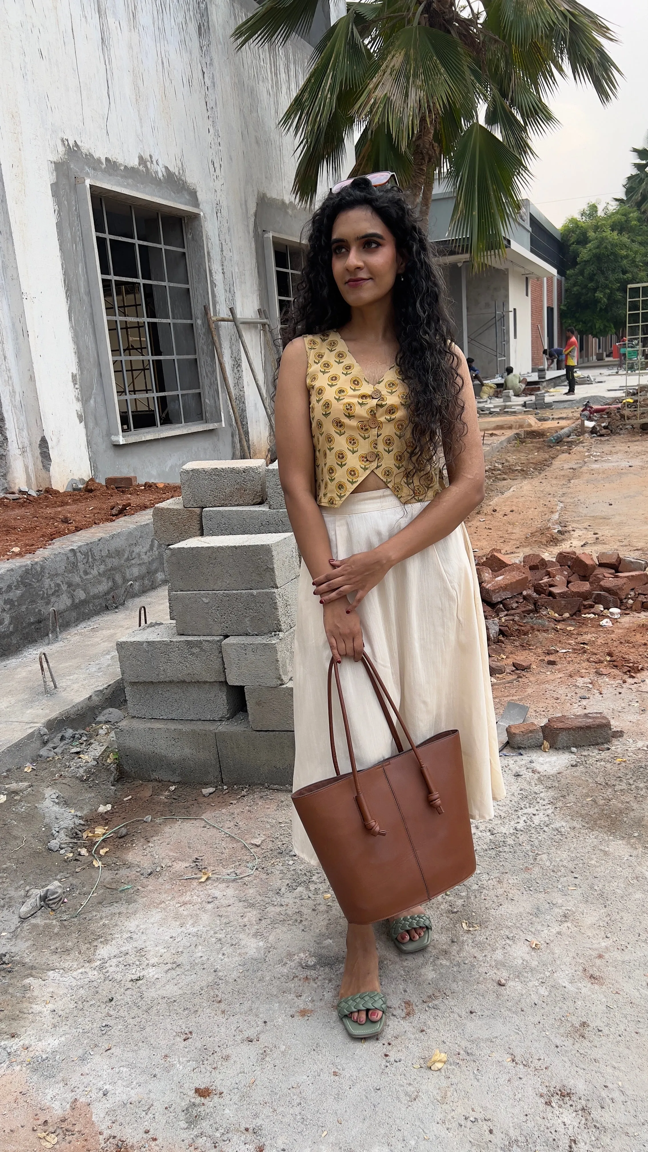 Floral Waist Coat - Beige (Handblock)