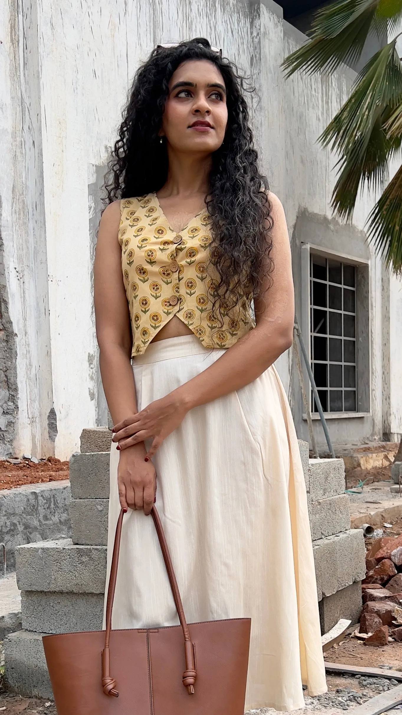 Floral Waist Coat - Beige (Handblock)