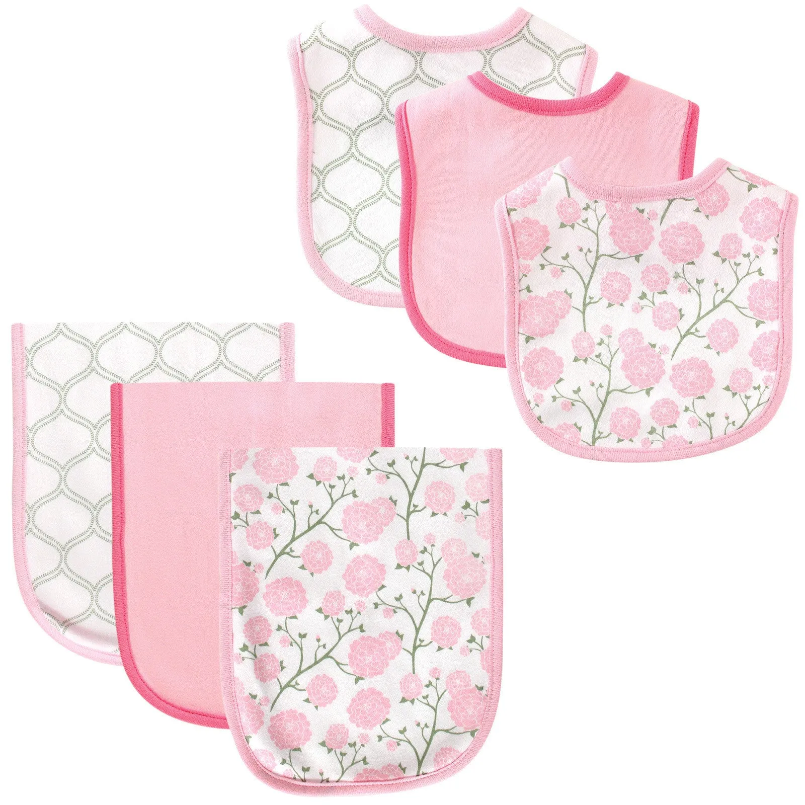 Hudson Baby Cotton Bib and Burp Cloth Set, Flower