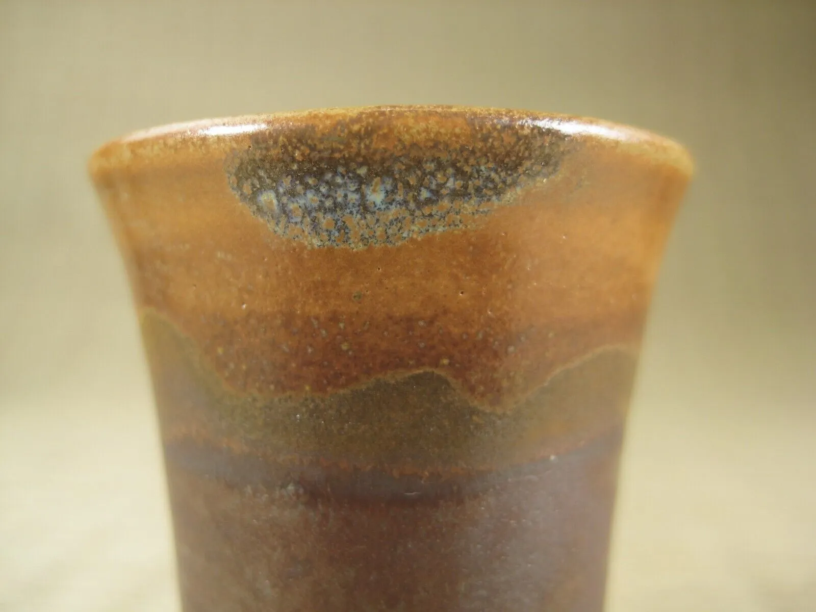 Japanese Hand Painted Set Of 3 High Walled Sake Cups Tan & Brown 1.75" Tall