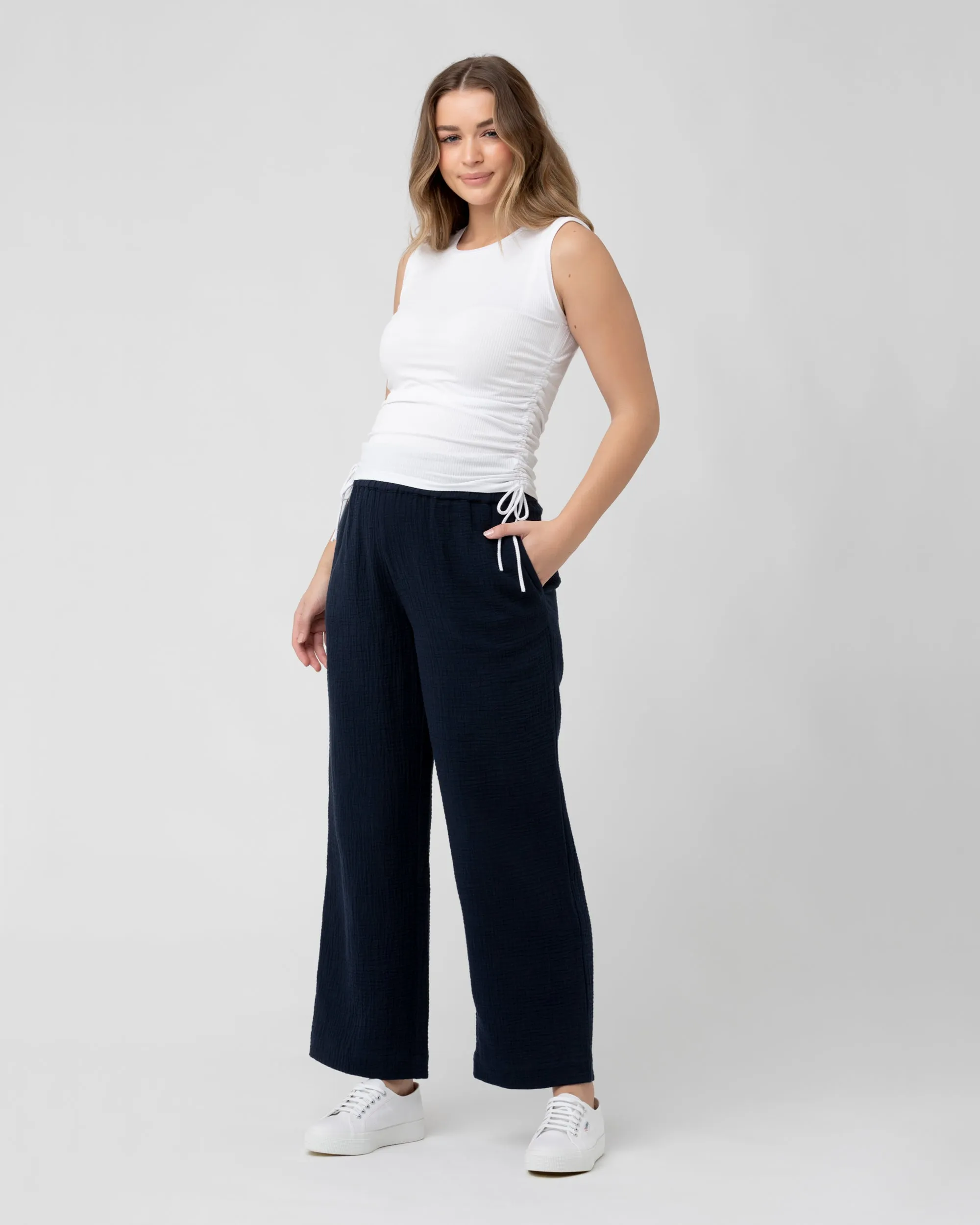 Jodie Ruched Rib Tank White