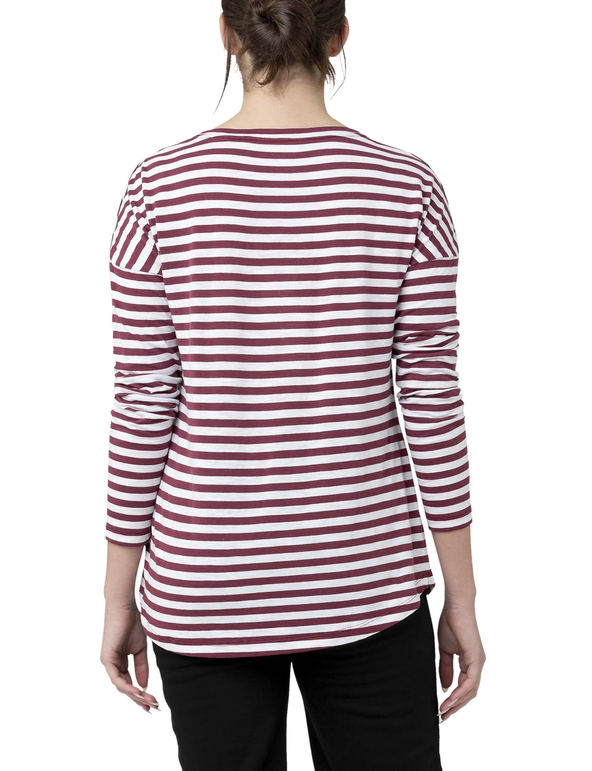 'Lionel' Long Sleeve Nursing Tee - Maroon / White