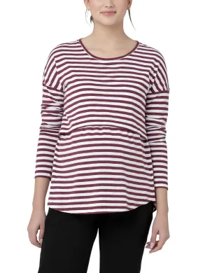 'Lionel' Long Sleeve Nursing Tee - Maroon / White