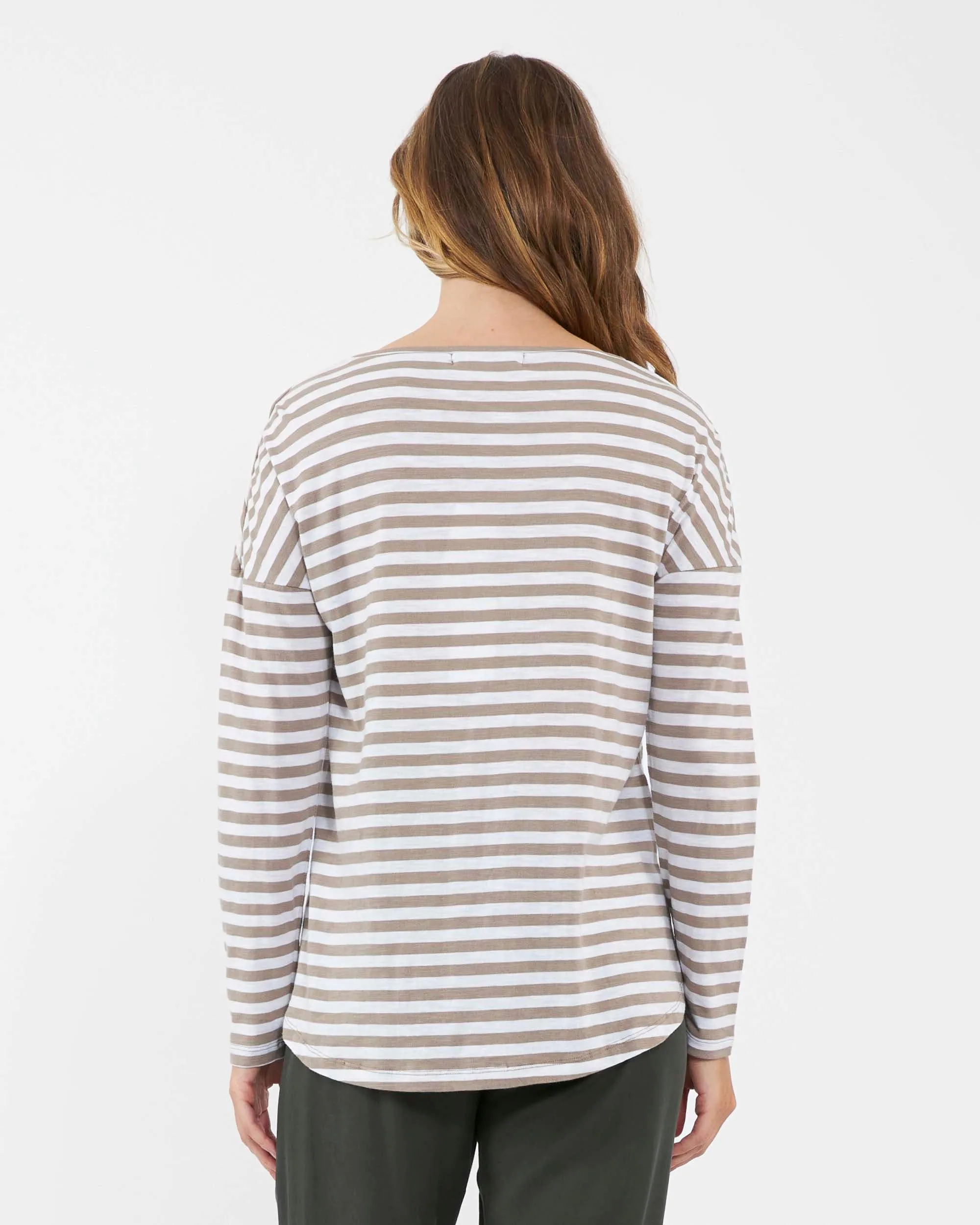 'Lionel' Long Sleeve Nursing Tee - Taupe / White