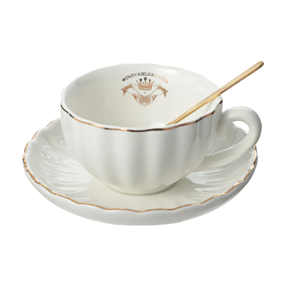 MINISO Lotus Designed Ceramic Coffee Mug with Golden Rim 210mL(White)