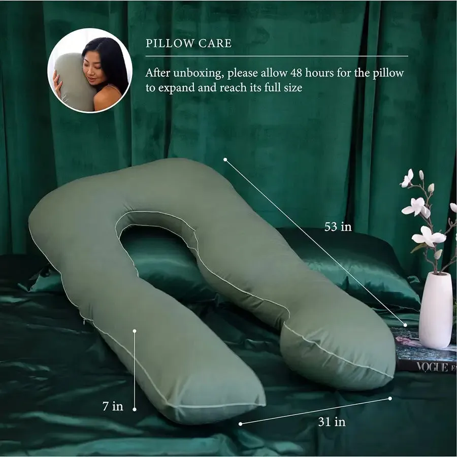 Pharmedoc U Shape Full Body Pillow - Jersey Cotton Sage Cover