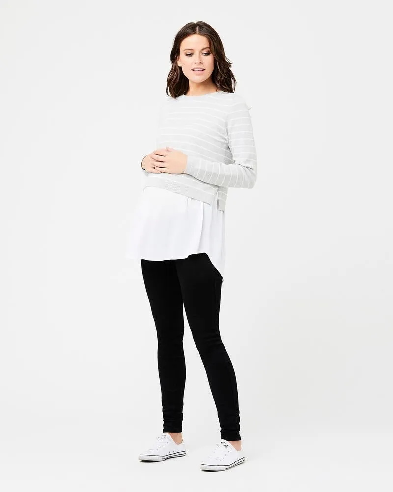 'Sia' Nursing Knit - Silver Marle / White