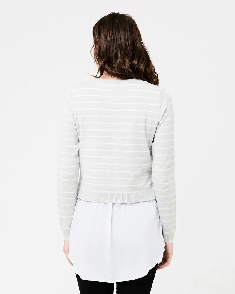 'Sia' Nursing Knit - Silver Marle / White
