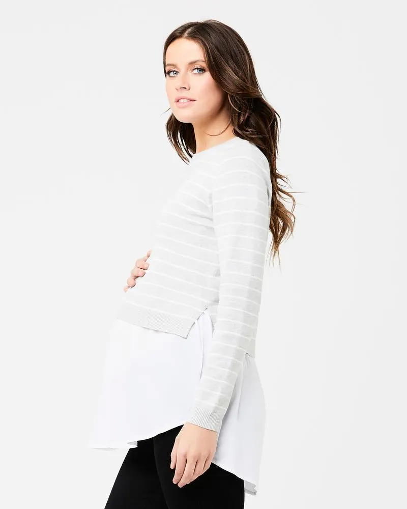 'Sia' Nursing Knit - Silver Marle / White